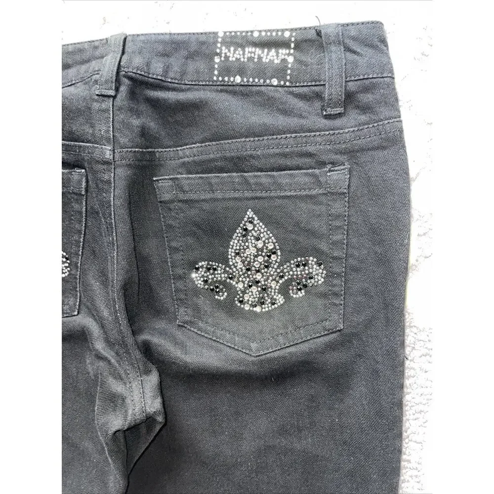 Vintage 90s Naf Naf Jeans Size 29x33 Rare Black bedazzled